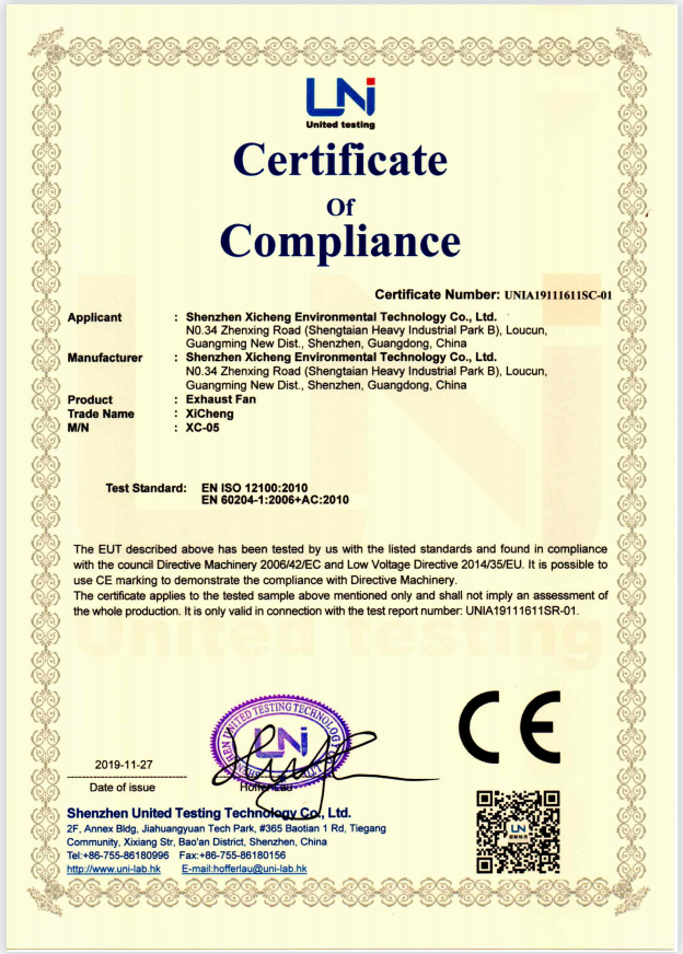 Blower Certificate of Compliance